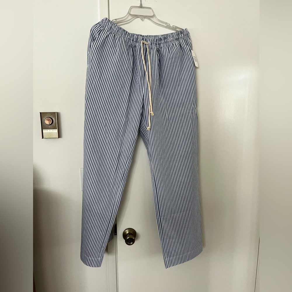 🥳 Lucky Brand Blue and White Wide Leg Cotton Pants with Pinstripe Pattern